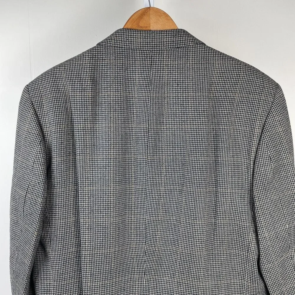 Jos. A. Bank Navy Cream Houndstooth‎ Blazer Jacket Sport Coat Silk Wool Mens 44R